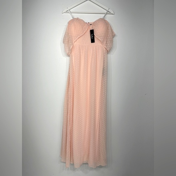 NWT Lulus go my heart true blush swiss dot off shoulder maxi dress size M - Picture 3 of 15